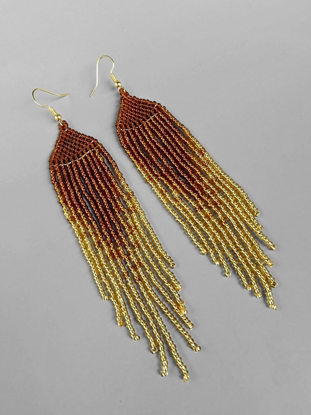 Bronze Ombre Boho Fringe Seed Bead Earrings Handmade Southwestern Beaded Jewelry